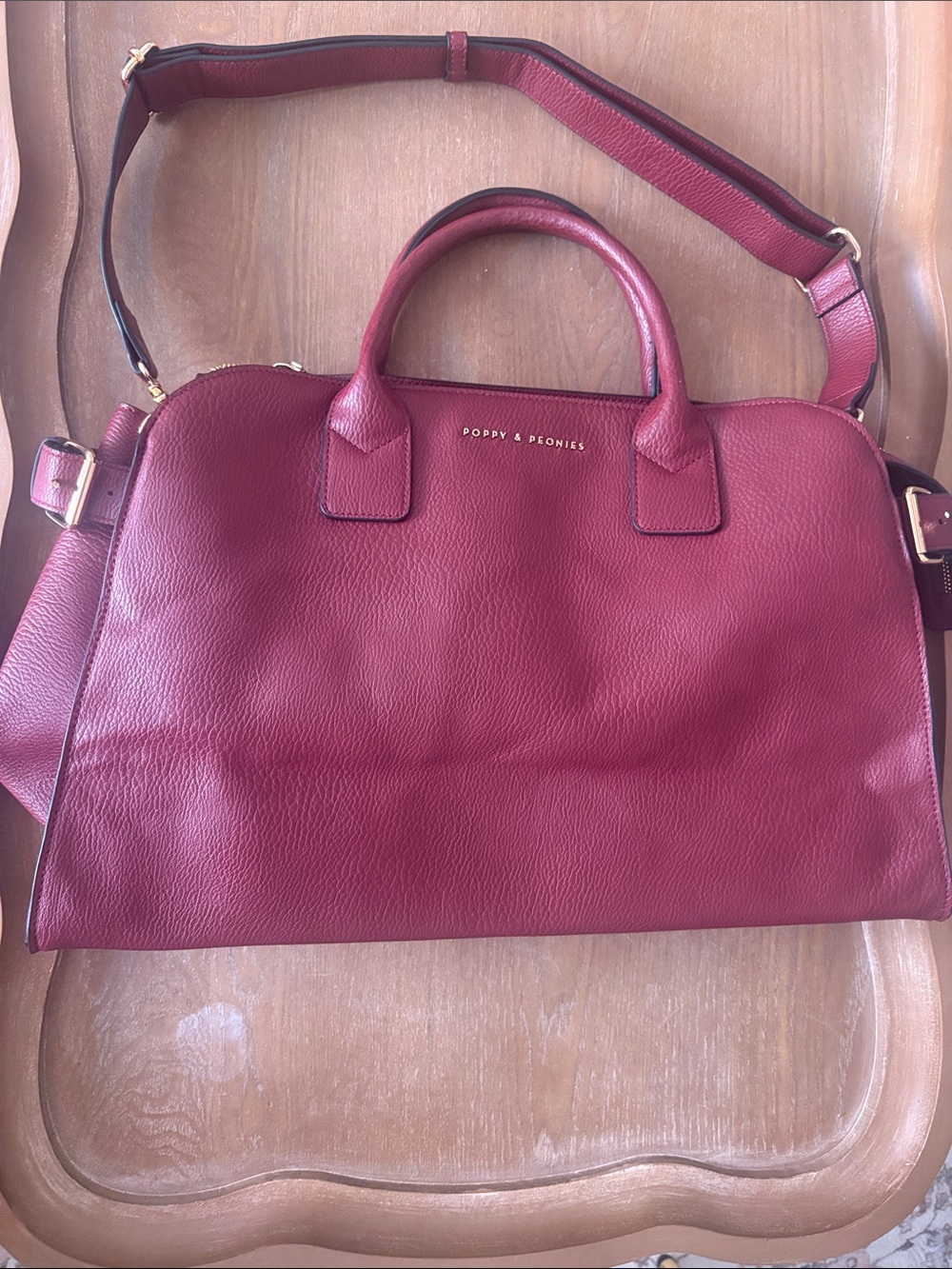 Poppy & Peonies Deep Wine Pebble Leather Satchel